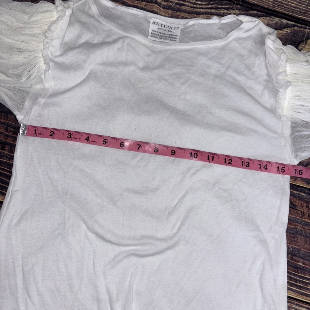 ANTIPAST Artisans Gift White Cotton SS Top with Sheer Puff Ruffle Sleeves S/M - Picture 5 of 7